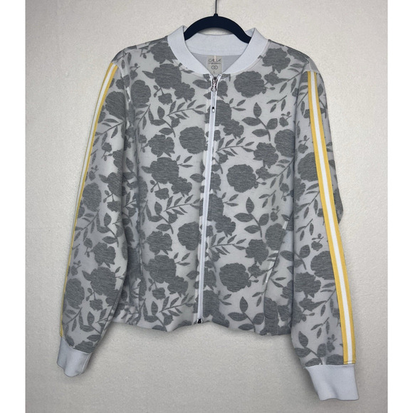 CALIA by Carrie Underwood Jackets & Blazers - Calia by Carrie Underwood Floral Gray Bomber Jacket Yellow Stripe Size Large